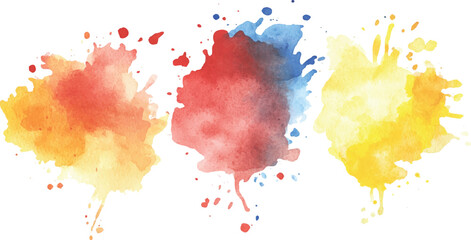 Colorful watercolor brush strokes vector. set of paint splatter illustration. Vibrant watercolor ink blots on white background. Set of watercolor circles multicolored, Colors watercolor paint. 