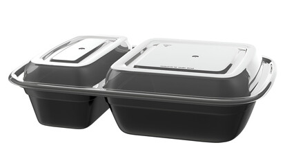 Two compartment food container with lids for storage or takeout purposes.