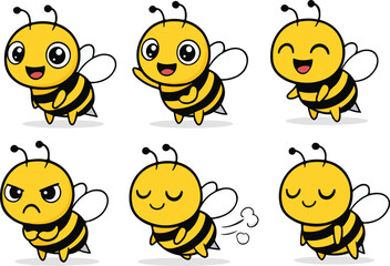 vector illustration of bee honey buzz insect funny cute cartoon mascot character cartoon with 6 poses 03