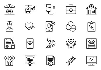 Fototapeta premium Medicine and Health symbols - minimal thin line web icon set. Outline icons collection. Simple vector illustration.