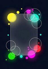 Futuristic glowing abstract background with neon circles and dark gradient UI frame