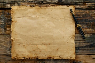 High Definition Picture of a Wooden Display of Paper and Pen on a Wooden Wall