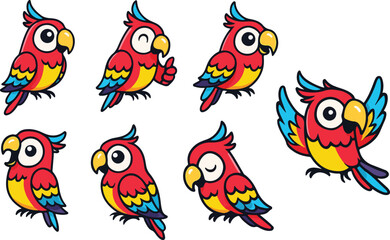 vector illustration of parrot bird macaw funny cute cartoon mascot character cartoon with 7 poses