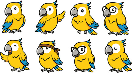 vector illustration of parrot bird macaw funny cute cartoon mascot character cartoon with 8 poses 03