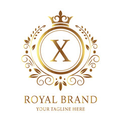 Company vector logo design X with gold star symbol for business celebration