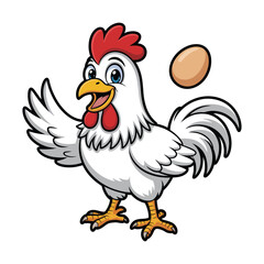 Fototapeta premium Happy White Rooster Cartoon Character with Brown Egg Illustration chicken
