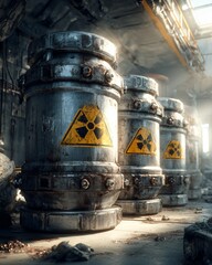 Naklejka premium Industrial Hazardous Waste Containers with Radiation Symbols