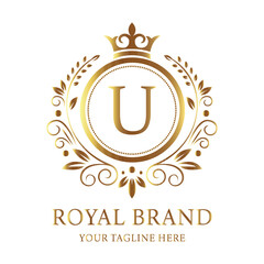 Company vector logo design U with gold star symbol for business celebration