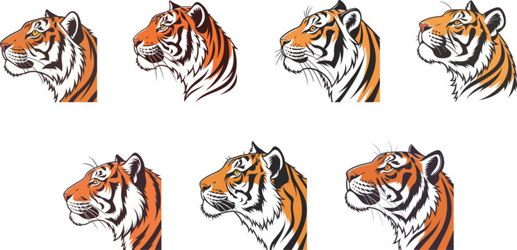 tiger head side pose mascot logo set vector illustration