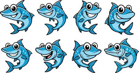 vector illustration of barracuda sea fish funny cute cartoon mascot character cartoon with 8 poses 03