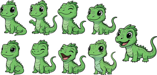 vector illustration of basilisk lizard salamander reptile funny cute cartoon mascot character cartoon with 9 poses 