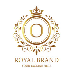 Company vector logo design O with gold star symbol for business celebration