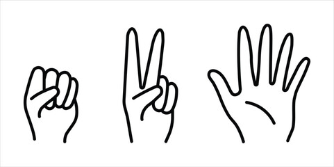 Hand gestures for the game, (scissors, rock, paper)
