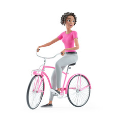 3d beautiful woman riding bicycle