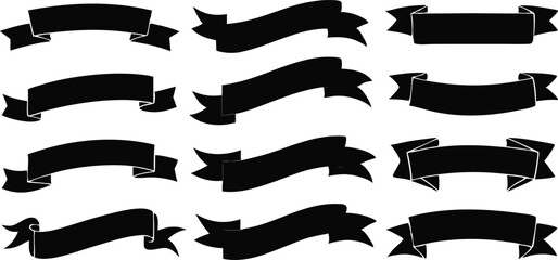 Set of black banners and ribbons isolated