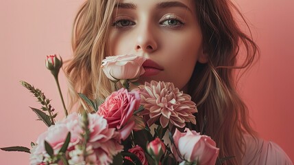 Fototapeta premium beautiful young woman with flowers