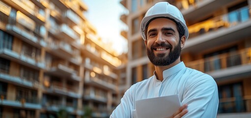 Confident Arab Engineer at Construction Site