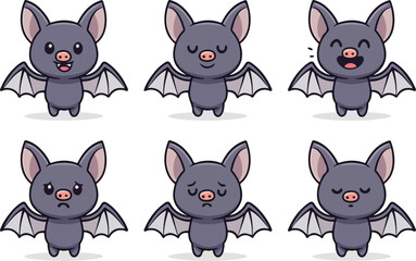 vector illustration of bat funny cute cartoon mascot character cartoon with 6 poses 01