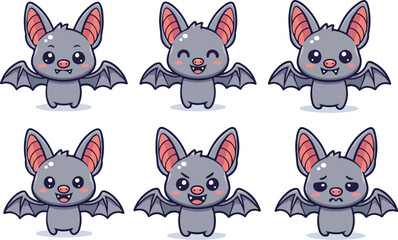 Fototapeta premium vector illustration of bat funny cute cartoon mascot character cartoon with 6 poses 02
