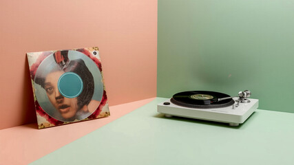Colorful pastel scene with retro music equipment for promotional design