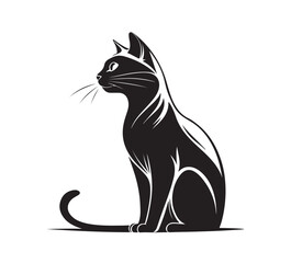 Stylized black cat silhouette in an elegant sitting pose with white accent lines, displayed on a clean white background. Minimalist feline artwork perfect for pet-themed designs.