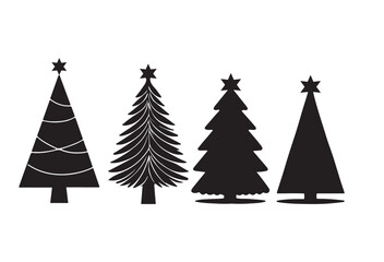 Obraz premium our black and white silhouettes of Christmas trees, varying in style and detail. Perfect for holiday cards, decorations, or other winter-themed projects.