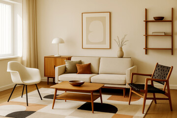 Cozy Living Room Featuring Modern Furniture in Warm Tones With Natural Light Streaming Through the Window During the Day