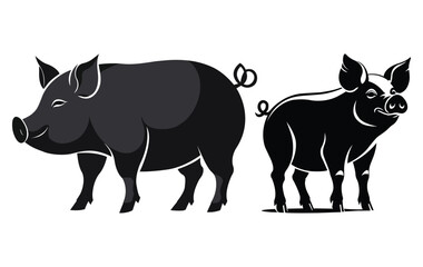 Fototapeta premium Stylized Pig Vector Silhouette Set 