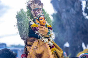 Kulasai, Idol of hindu god sri mutharamman carrying by devotees during the celebration of kulasai...