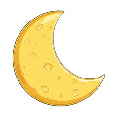 Yellow Crescent Moon Cartoon Illustration