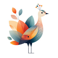 Naklejka premium Isolated transparent background of colorful animestyle peacock chick in vibrant nature environment