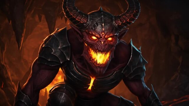 Demonic creature in dark cave illustration