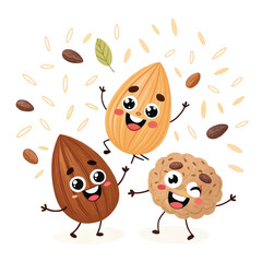 Fototapeta premium Kawaii Muesli Mix Icon Featuring Almond and Oat – EPS Vector