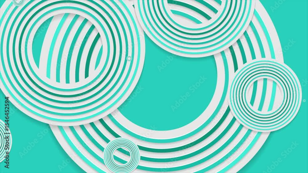 Poster turquoise white paper circles concept abstract geometric background. seamless looping motion design.