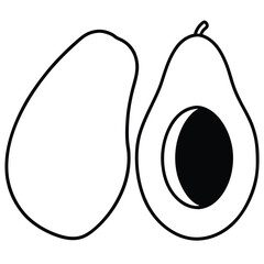 Whole and halved avocado line art illustration