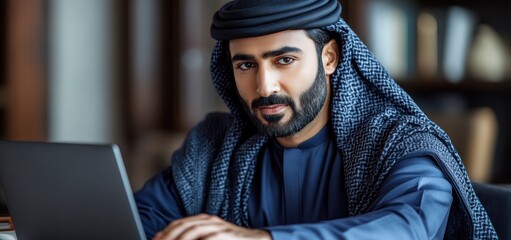 Arab Businessman Working on Laptop