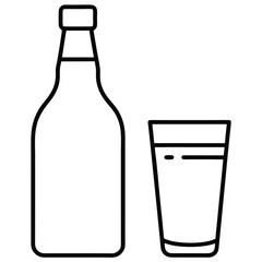 Bottle and glass icon line art beverage drink