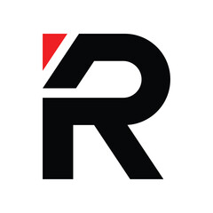 Modern Abstract R-Shaped Logo Design with Bold Black and Red Details.