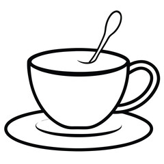 Simple line drawing of coffee cup and saucer