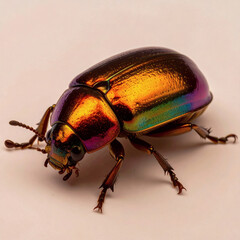 Fototapeta premium Top View of Rainbow Chrome Scarab Beetle – Ultra Realistic Insect on White Background