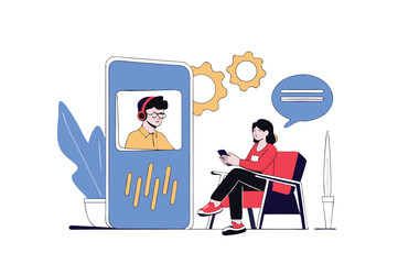 The image illustrates the concept of remote support or remote customer service