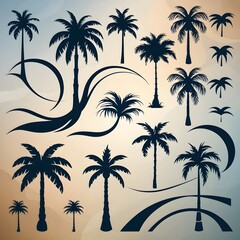 Tropical palm tree silhouettes, arranged against a white background, evoke serenity and tranquility, with soft shadows adding depth and simplicity.
