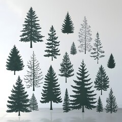 Seamless Pattern of Black and White Silhouetted Pine Trees