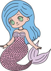 Mermaid colorful pastel colors vector illustration Hand-drawn cartoon character Great for books, greeting cards, educational material, kids party invitations