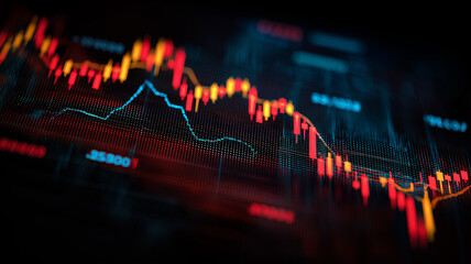 Fototapeta premium Bright digital graph on dark screen. Background for stock market, trading, finance and business.