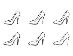 set of stiletto heels sketch icon  line art vector illustration