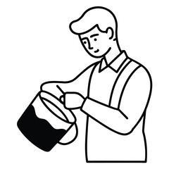 Man mixing paint in a bucket line art illustration
