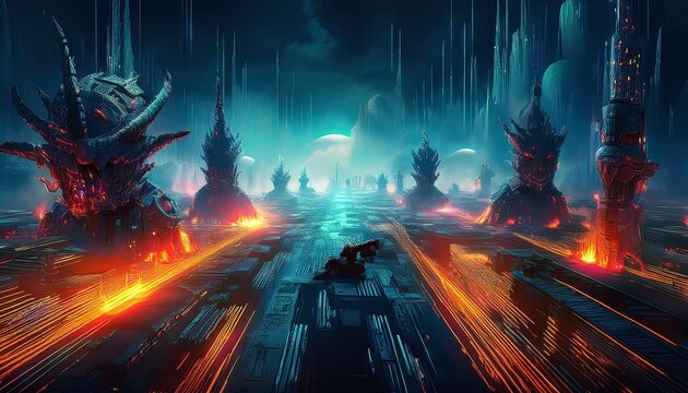 abstract digital battlefield glowing code ai virus attacking network war digital transformation - Powered by Adobe