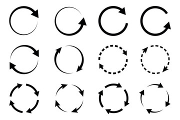 set of different circle round arrow icons isolated vector illustration