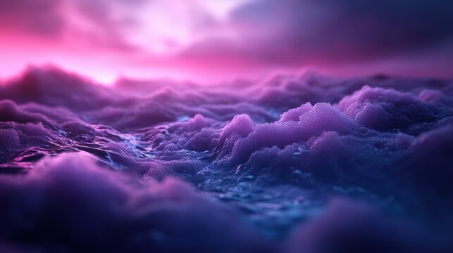 An ethereal display of pink and purple waves captures a dreamy scene, inviting viewers to immerse themselves in the vibrant colors of the ocean's depths.